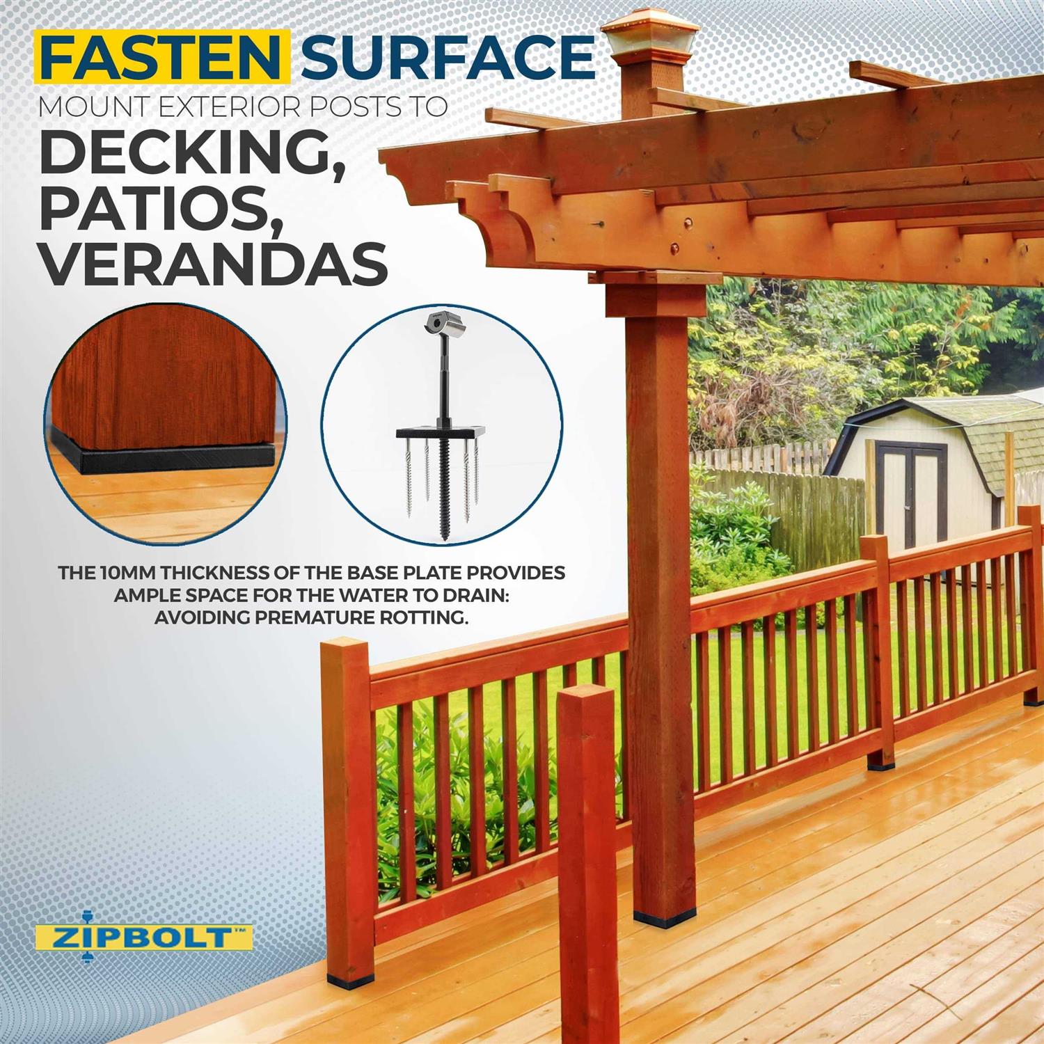 zipbolt 17.800 xt exterior post anchor for anchoring surface mount exterior posts to decking, patios, and verandas - Image 3