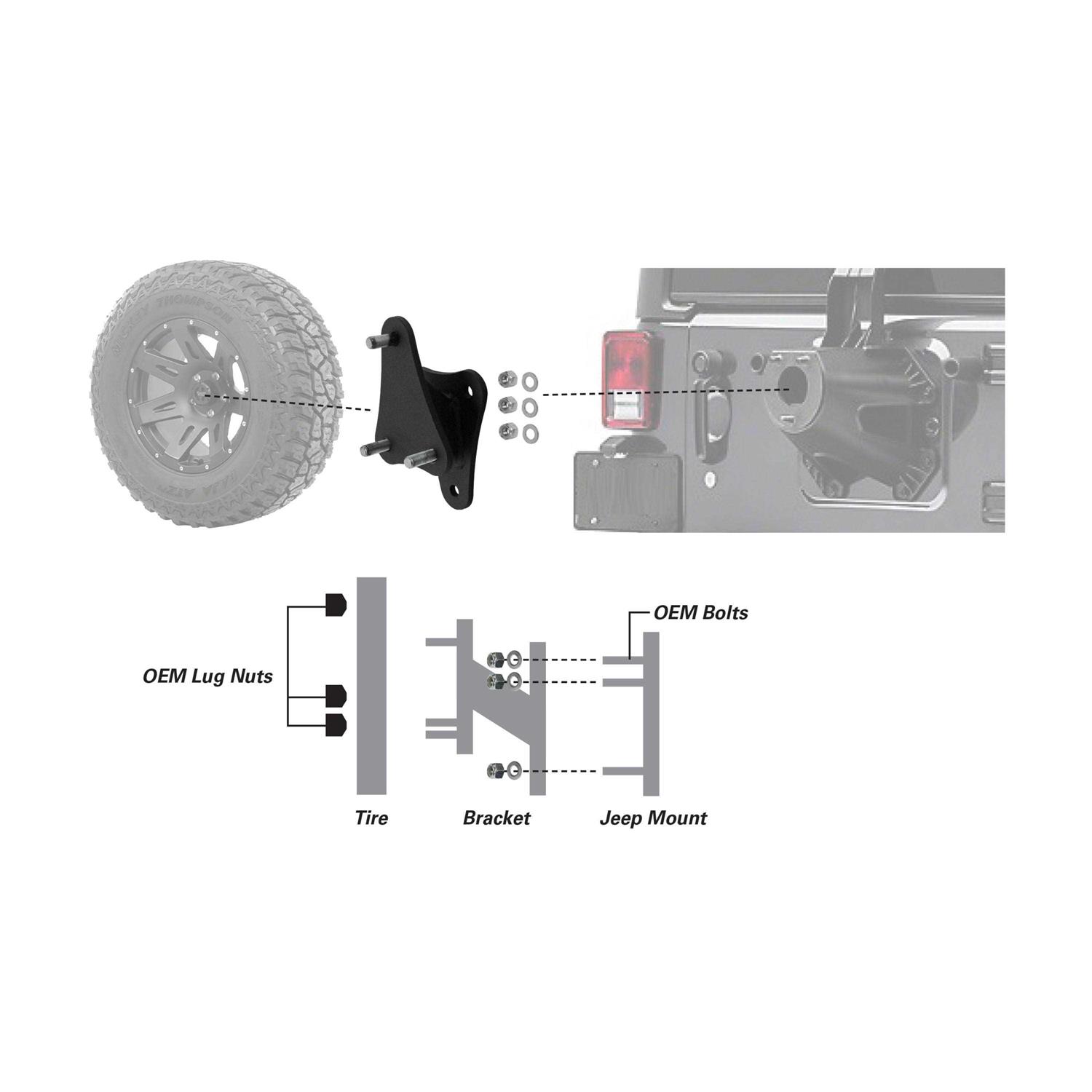 Extreme Max 5001.5797 Spare Tire Relocation Bracket for 2007-2018 Jeep Wrangler JK Models - Image 3