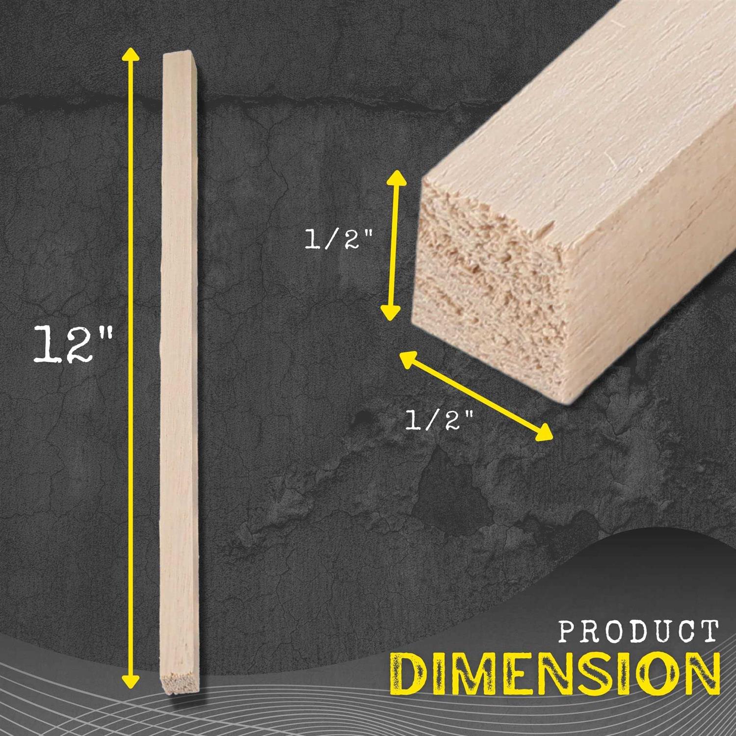 12” x Square Wood Dowel Rods Hardwood Square Sticks for DIY Projects - Image 3