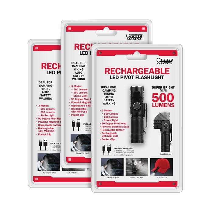 Feit Electric Rechargeable LED Pivot Flashlight 500 Lumens - Image 3
