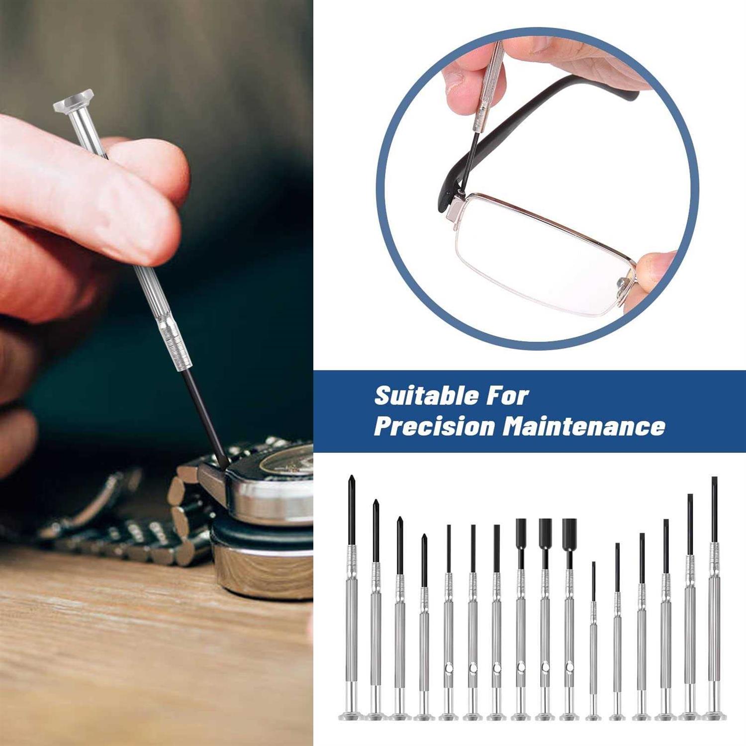 16PCS Mini Precision Screwdriver Set XAQISHIRE Small Screwdriver Kit with 16 Different Size Flathead Phillips Hex Socket Head - Image 3