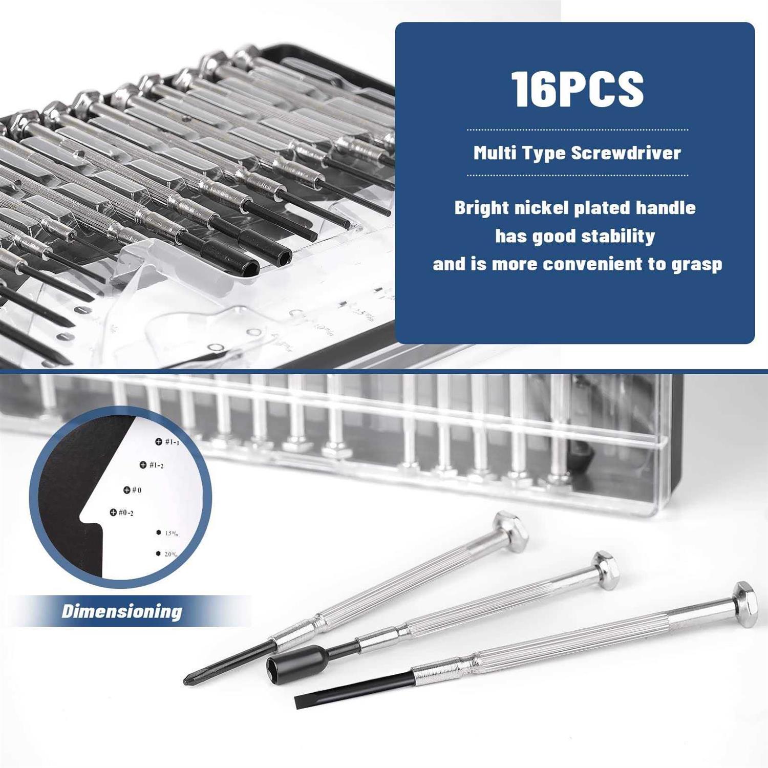 16PCS Mini Precision Screwdriver Set XAQISHIRE Small Screwdriver Kit with 16 Different Size Flathead Phillips Hex Socket Head - Image 4