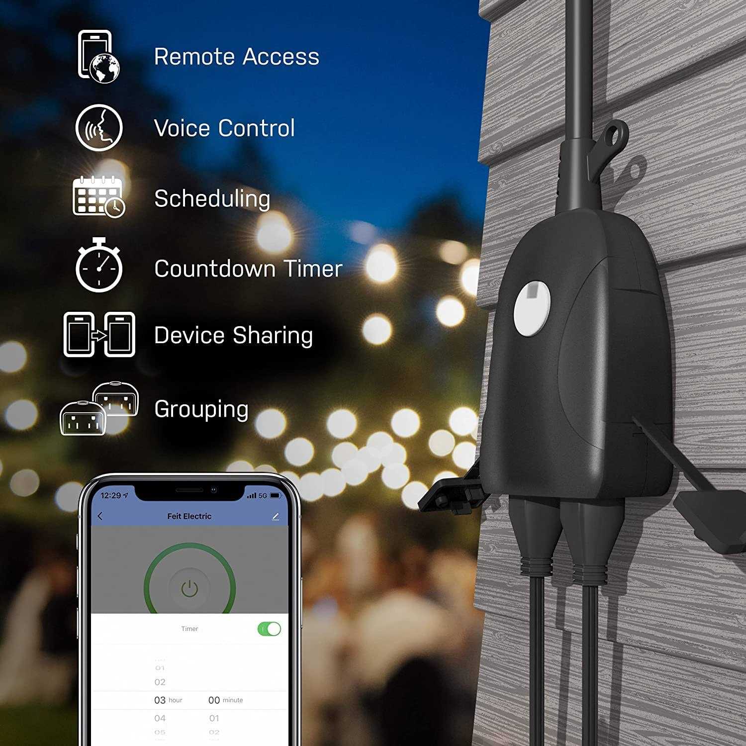 Feit Electric Smart Dual Outdoor Plug, WiFi Waterproof Plug, Grounded Sockets, Compatible with Alexa and Google Assistant - Image 4
