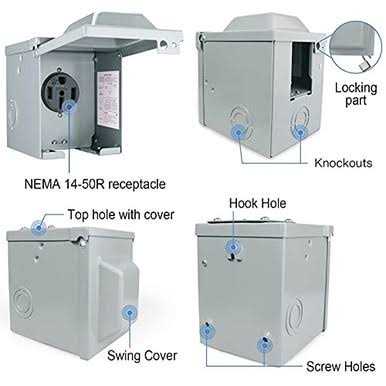 EXCELFU 50 Amp 125/250 Volt RV Power Outlet Box Enclosed Lockable Weatherproof NEMA 14-50R Outdoor Electrical Receptacle Panel - Image 3