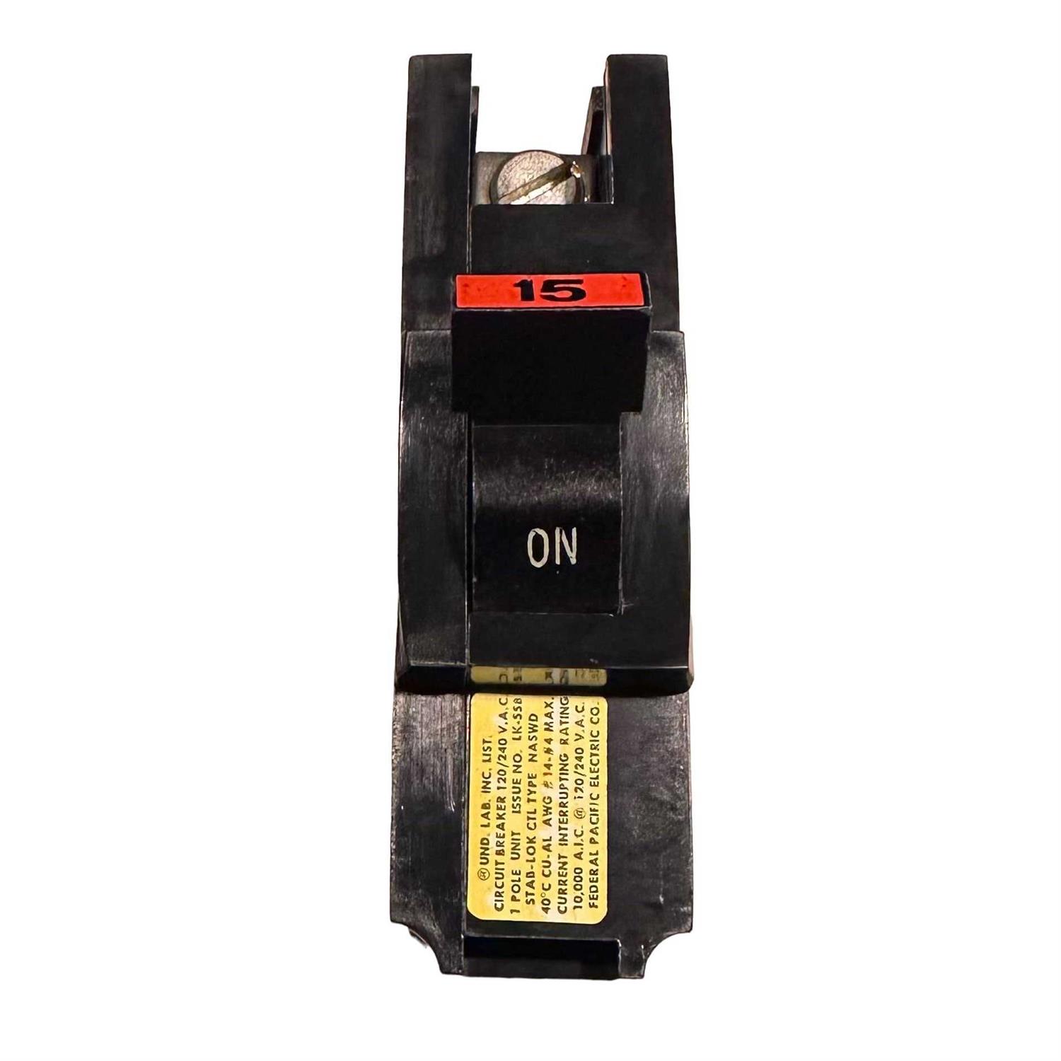1- FEDERAL PACIFIC FPE NA115 15A 120V 1P thick style 15AMP STAB-LOK NA15 RED OR BLACK HANDLE - Image 5