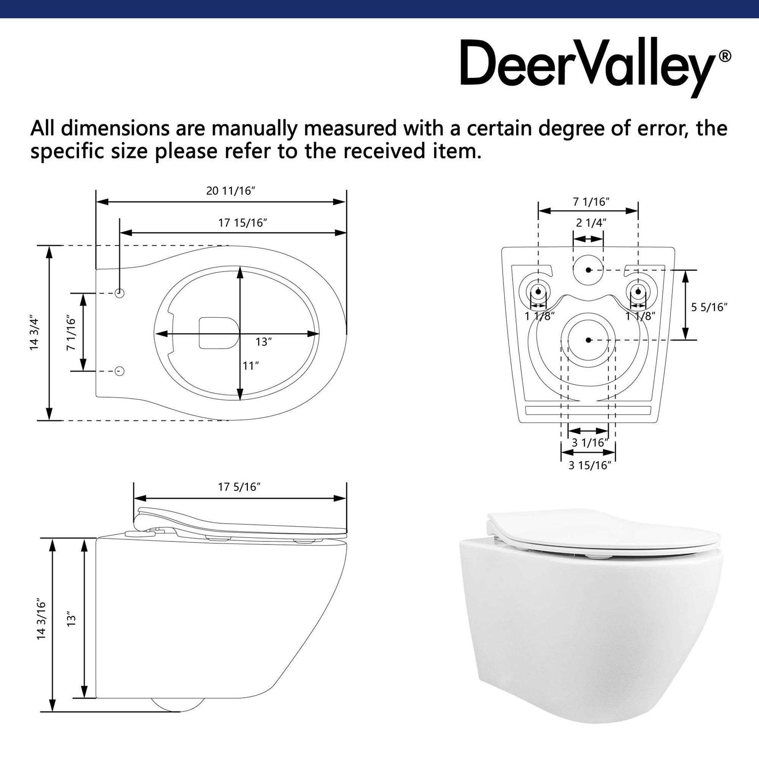 DeerValley 2-Piece 0.8/1.28 GPF Elongated Toilet Wall Mounted Wall Hung Toilet with Concealed In-Wall Toilet Tank - Image 3