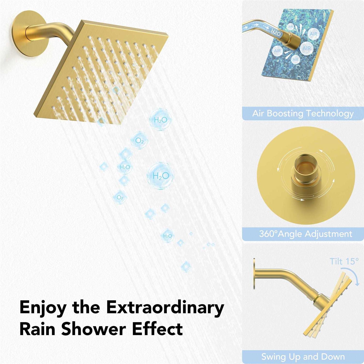 Everstein Dual Heads 12 inch Rainfall & High Pressure 6 inch Shower System w/ 3 Way Thermostatic Faucet - Image 4