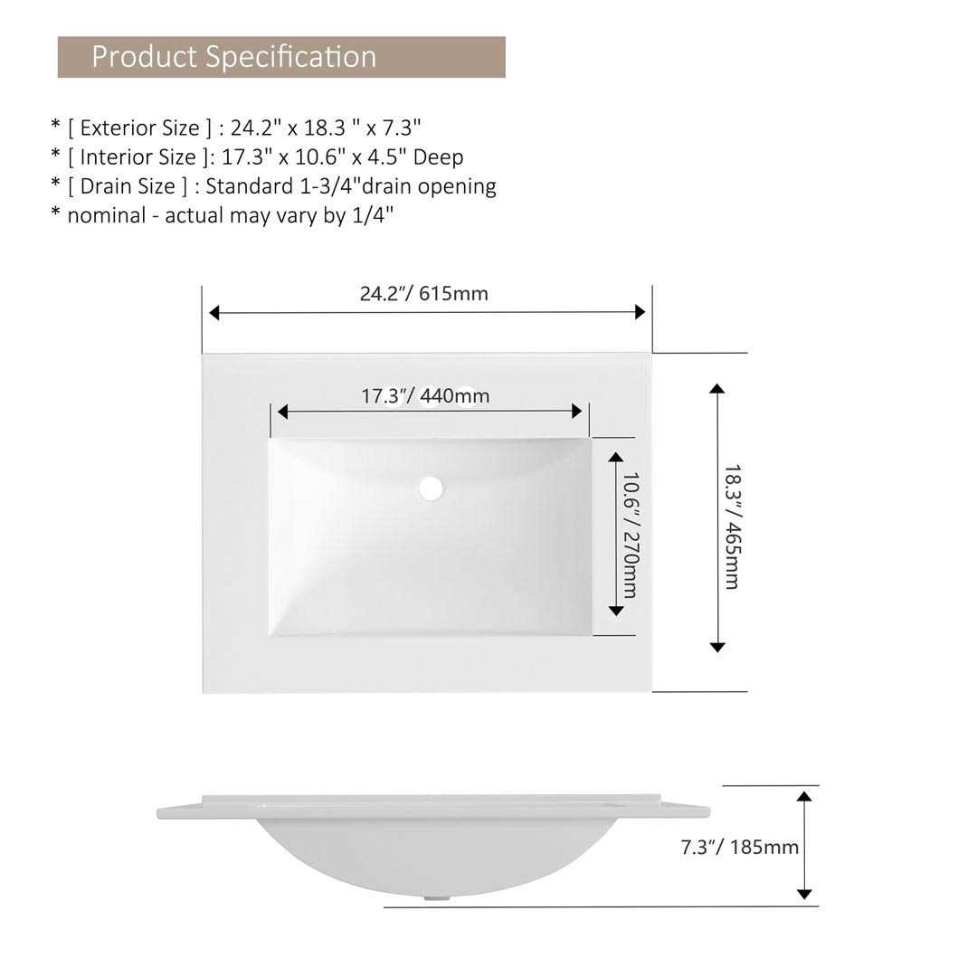 Meje 24x18 inch Drop In Rectanglar 3 Holes Bathroom Sink - Image 2