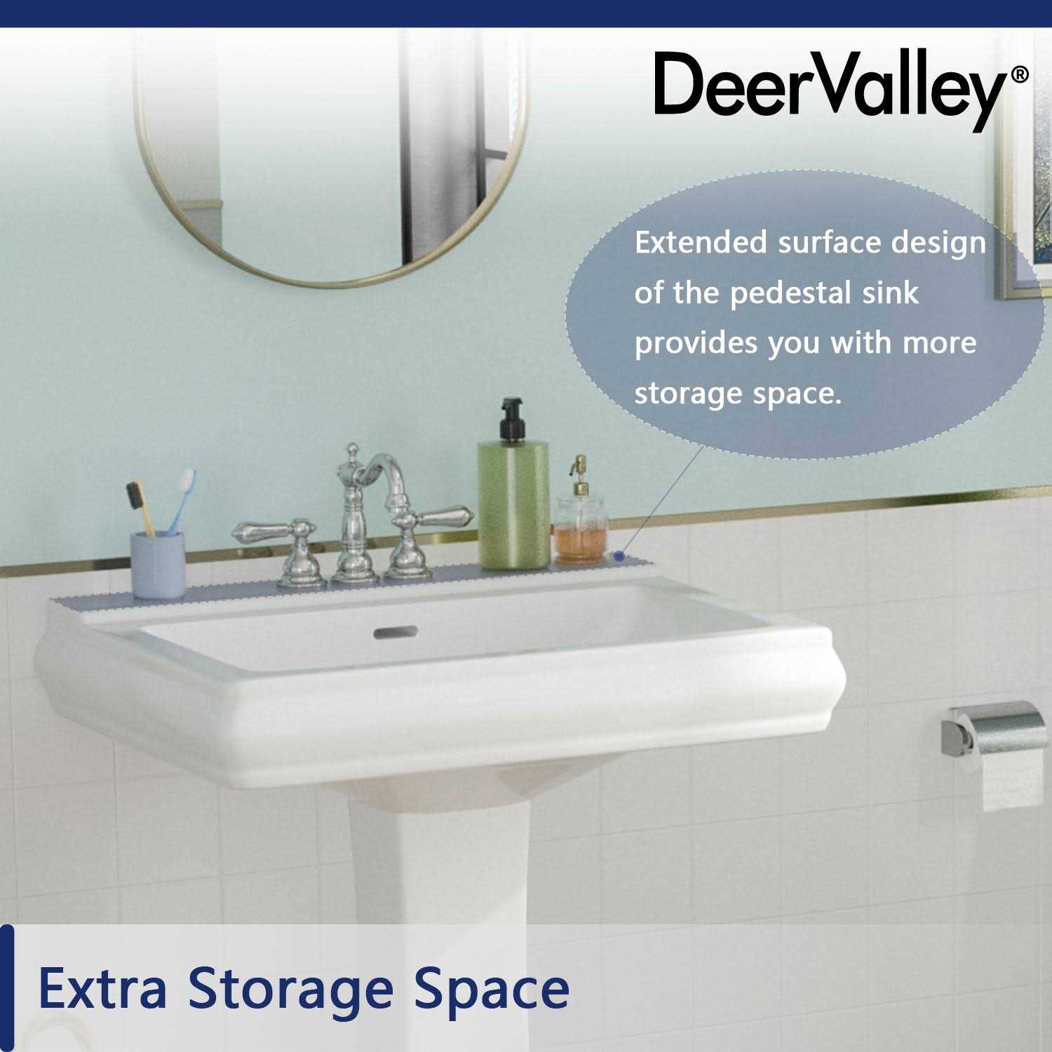 DeerValley DV-1P521 Apex 26 X 20 White Ceramic Rectangular Pedestal Bathroom Sink With Overflow - Image 4