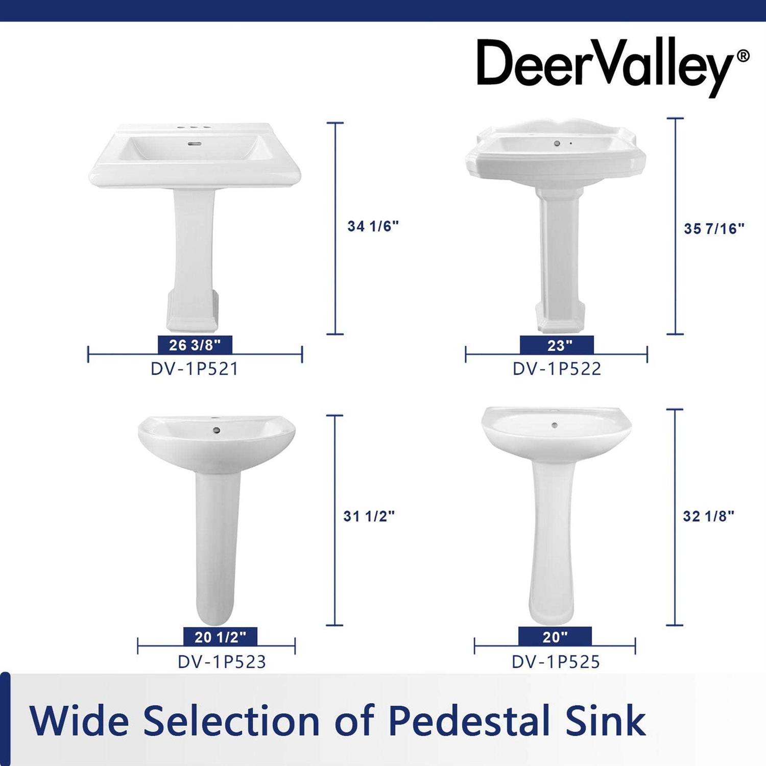 DeerValley DV-1P521 Apex 26 X 20 White Ceramic Rectangular Pedestal Bathroom Sink With Overflow - Image 5