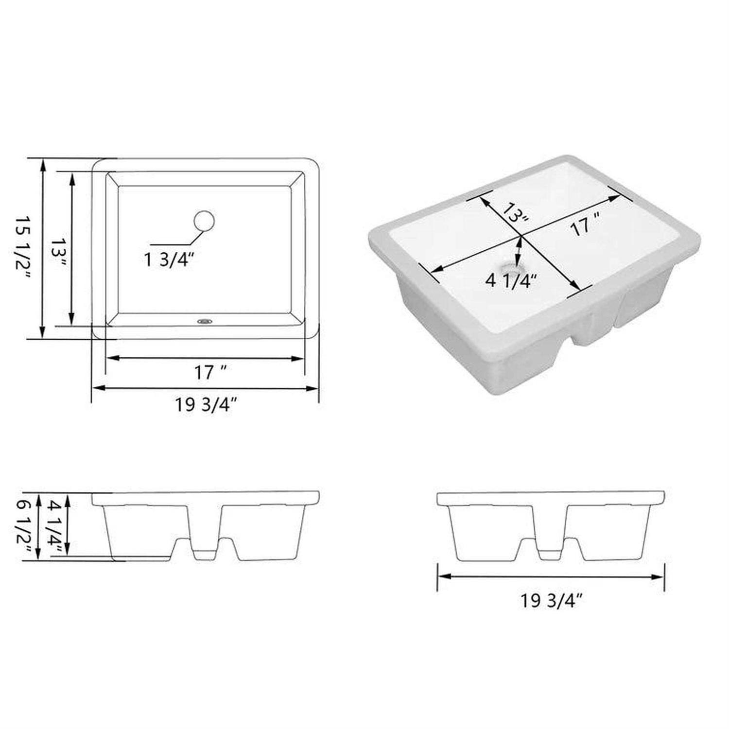 DeerValley DV-1U201 White Vitreous China Rectangular Undermount Bathroom Sink with Overflow - Image 4