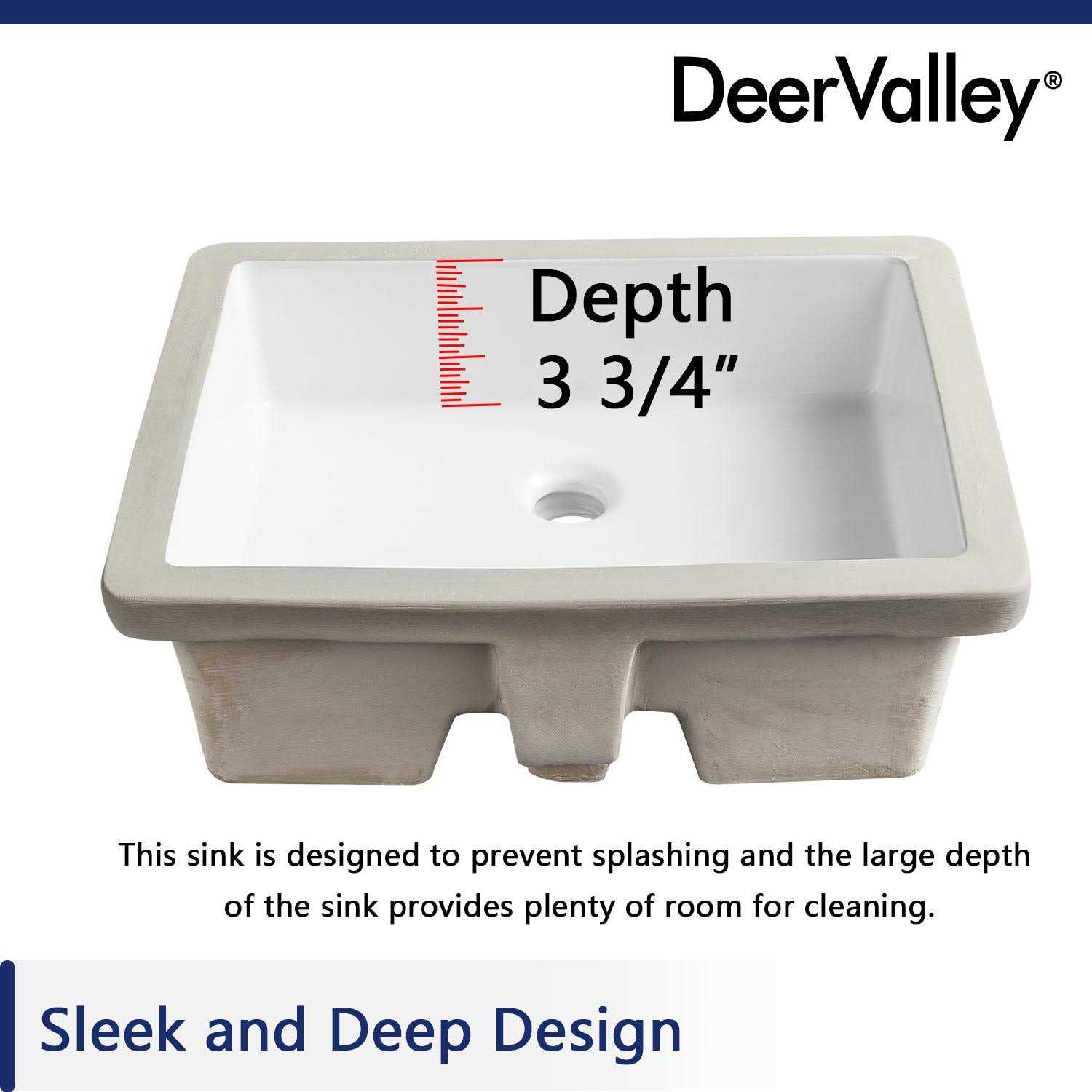 DeerValley DV-1U201 White Vitreous China Rectangular Undermount Bathroom Sink with Overflow - Image 5