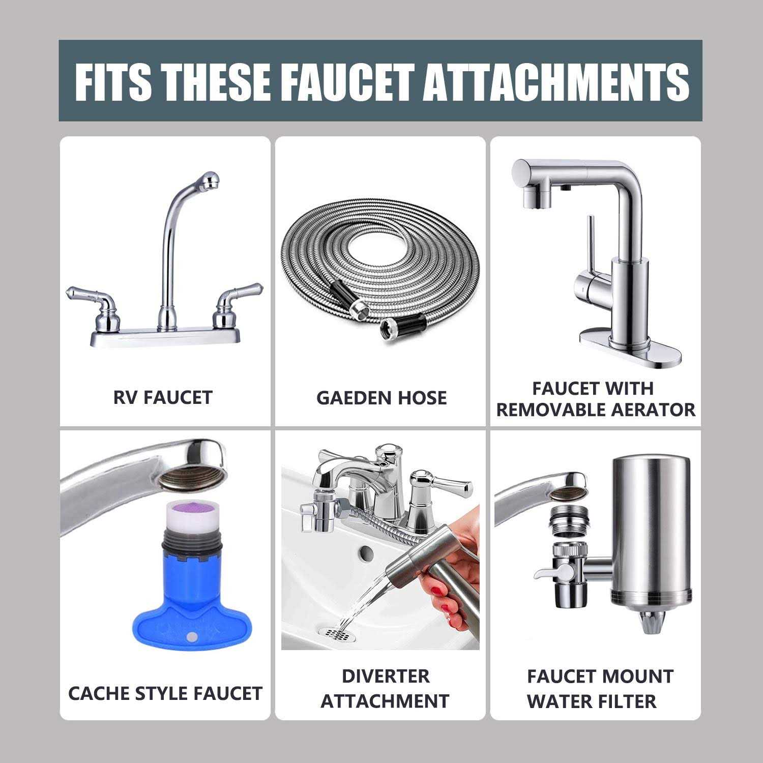 ExcelFu 9 Pieces Faucet Adapter Kit Brass Aerator Adapter Male Female Kitchen Sink Faucet Adapter to Garden Hose - Image 4