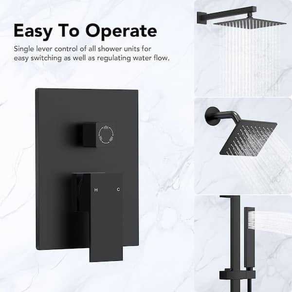 EVERSTEIN 3-Spray Patterns 2.5 GPM 10 6 in. Dual Shower Head Wall Mount Fixed Shower Head with Handheld in Matte SFS-1059-BK10 - Image 5